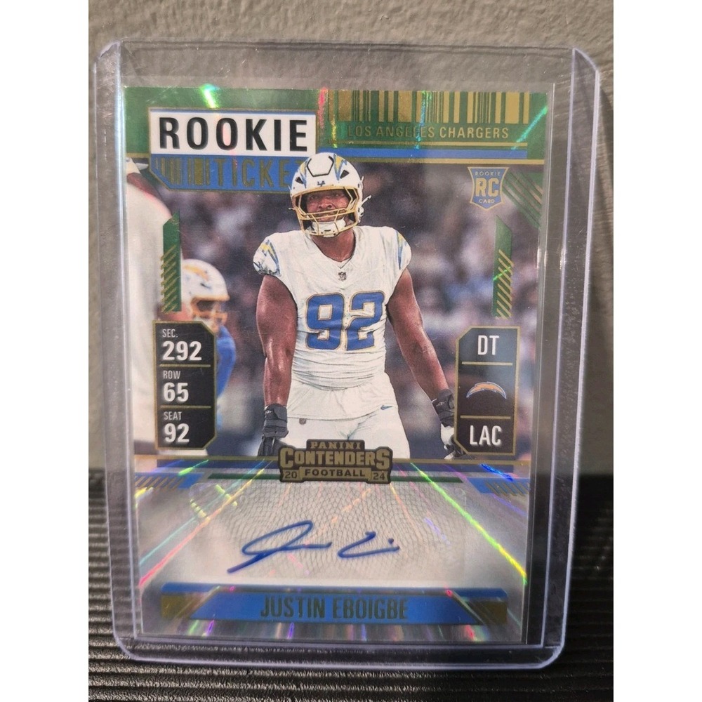 2024 Panini Justin Eboigbe 246 Rookie Ticket Signature Green Lazer Auto RC
